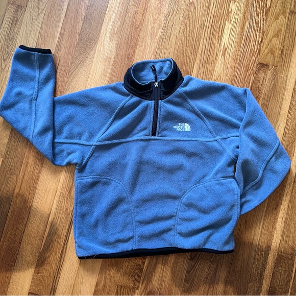 The North Face Kids Small Fleece Sweater Light Blue/Black 1/4 Zip Pullover Layer - Picture 1 of 12